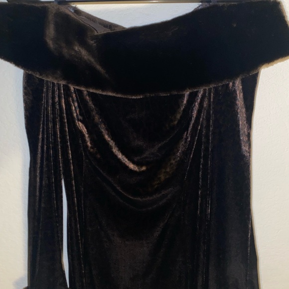 Vintage Joseph Ribkoff Brown Velvet Leopard Print Faux Fur Trim Midi Dress 8 - Picture 3 of 10